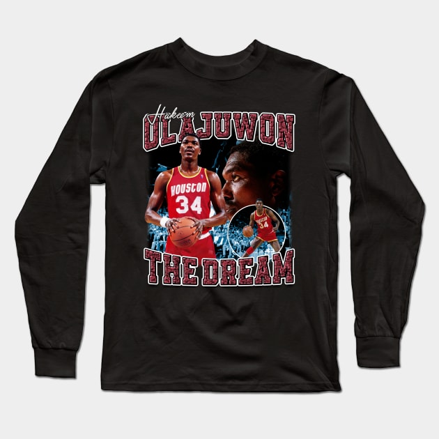 Hakeem Olajuwon The Dream Basketball Legend Signature Vintage Retro 80s 90s Bootleg Rap Style Long Sleeve T-Shirt by CarDE